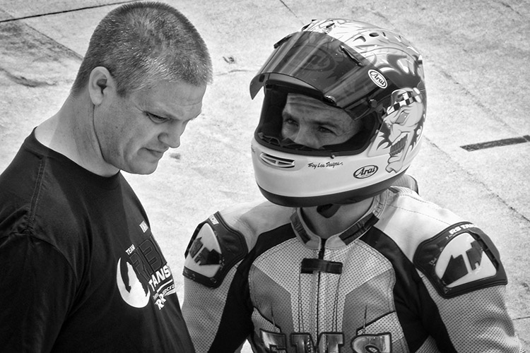 Ronnie Saner (left), owner of RSRacecraft and crew chief for Team Rabid Transit, and Superbike competitor Brandon Cretu